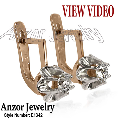 Russian Style White Sapphire GOLD Earrings 14k