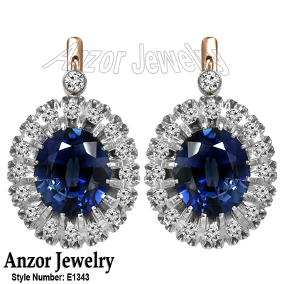 Sapphire Diamond Russian style Earrings in 14k