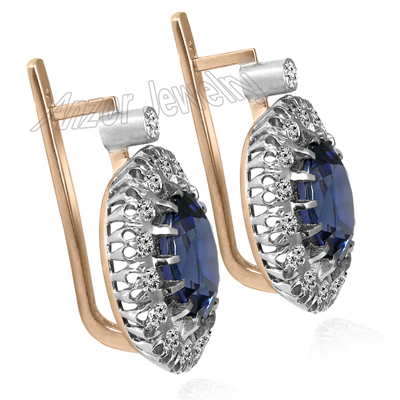 Sapphire Diamond Russian style Earrings in 14k
