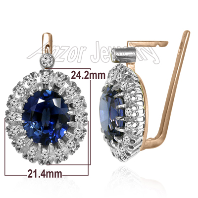 Sapphire Diamond Russian style Earrings in 14k