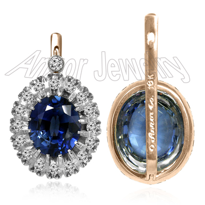 Sapphire Diamond Russian style Earrings in 14k