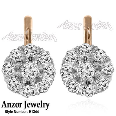 Russian Style Diamond Earrings Malinka 14k 585