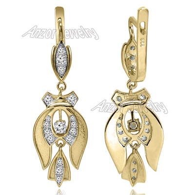 Russian Style Genuine Diamond Earrings in 14k