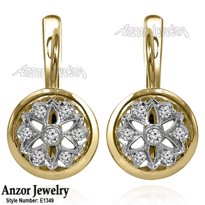 14k Yellow Gold Diamond Russian style Earrings