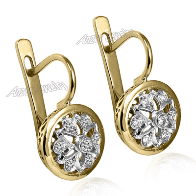 14k Yellow Gold Diamond Russian style Earrings
