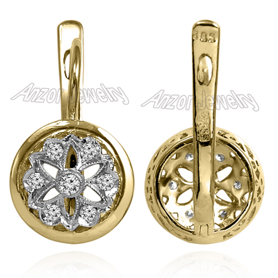 14k Yellow Gold Diamond Russian style Earrings