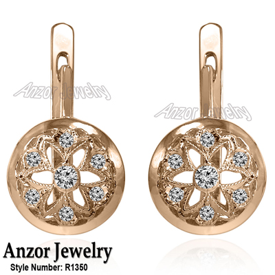 14k Rose Gold Diamond Earrings Russian style