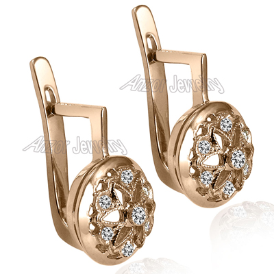 14k Rose Gold Diamond Earrings Russian style