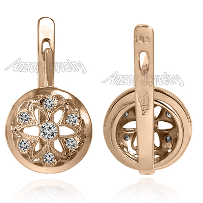 14k Rose Gold Diamond Earrings Russian style