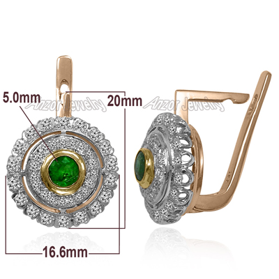 Russian style Emerald and Diamond Earrings 14K