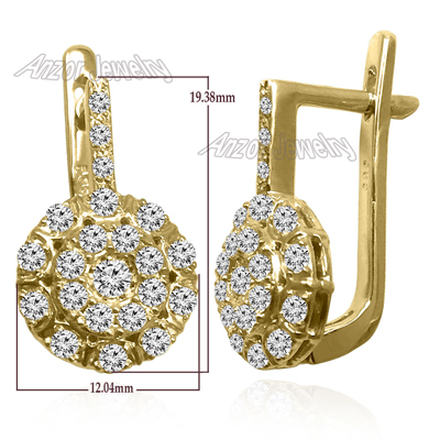 14k Yellow Gold Diamond Earrings Russian Jewelry