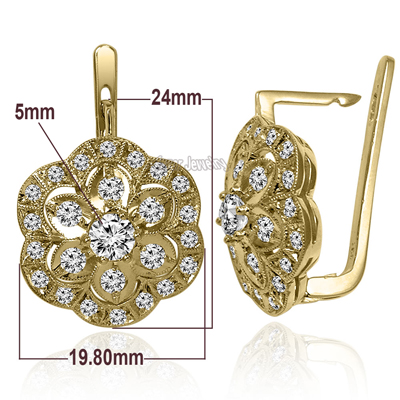 Pave Flower European style Diamond Earrings 14k