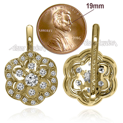 Pave Flower European style Diamond Earrings 14k