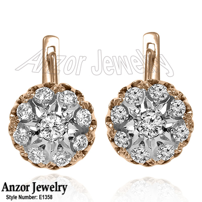 Russian Style Diamond earrings 14k Gold 585