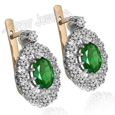 Russian Jewelry Emerald & Diamond Earrings 14K