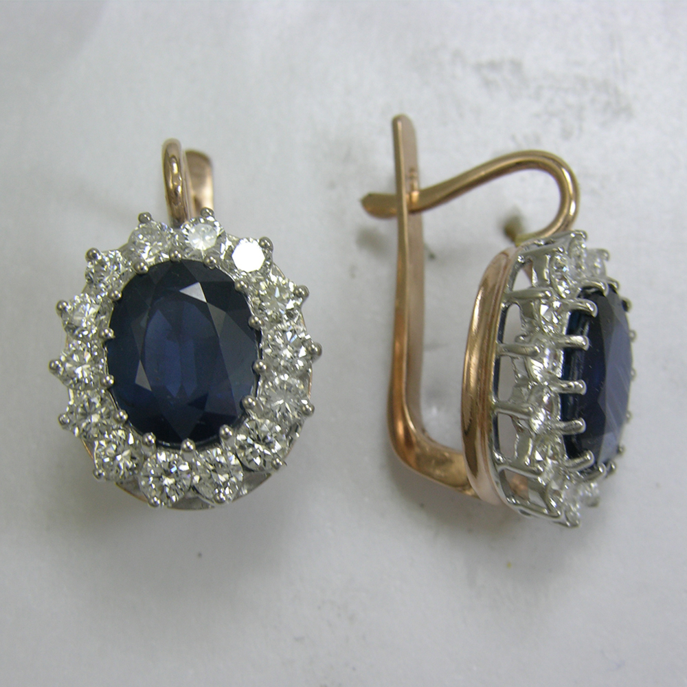 Russian Style Sapphire & Diamond Earrings 585