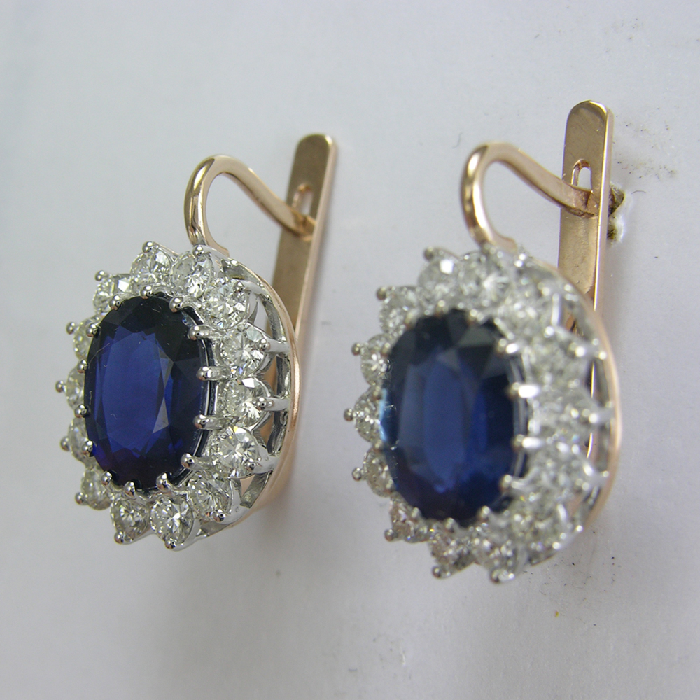 Russian Style Sapphire & Diamond Earrings 585