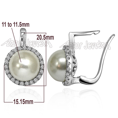 Russian style Diamond Pearl Earrings 14k Gold