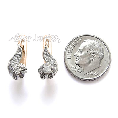 Russian style Genuine Diamond Earrings 14k 585