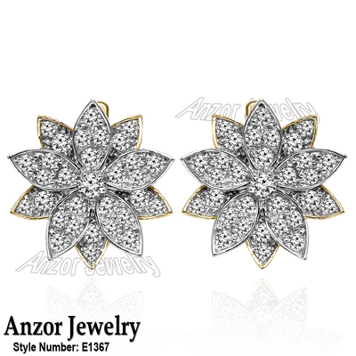14k Gold Diamond Earrings Russian style