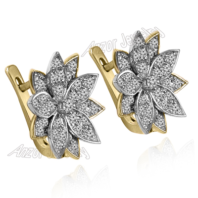 14k Gold Diamond Earrings Russian style
