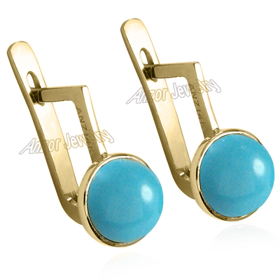 14k Gold  Turquoise Russian Style Earrings
