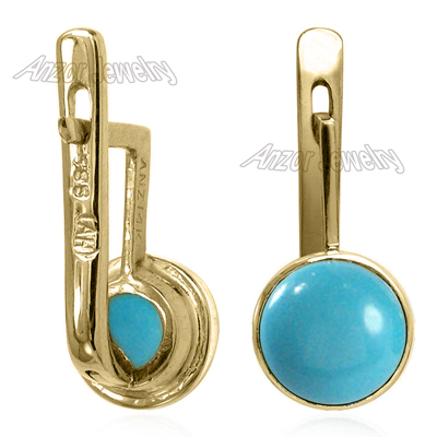 14k Gold  Turquoise Russian Style Earrings