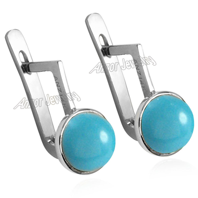 Russian Style Turquoise Earrings 14K white gold