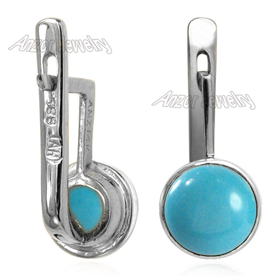 Russian Style Turquoise Earrings 14K white gold