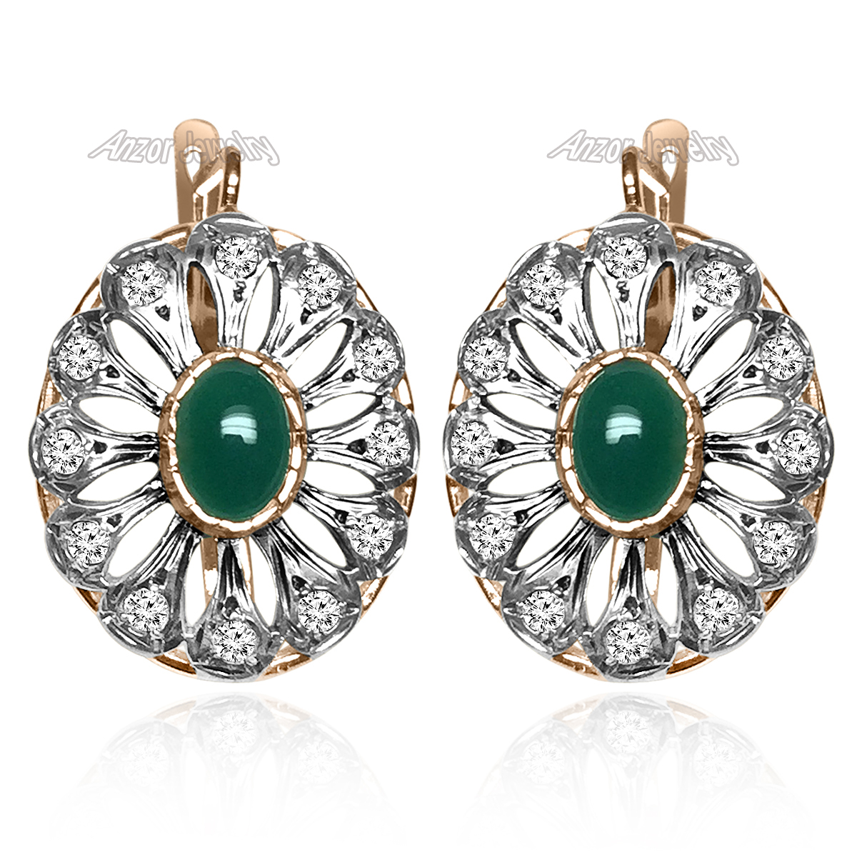 14k Gold Diamond Onyx Russian Style Earrings