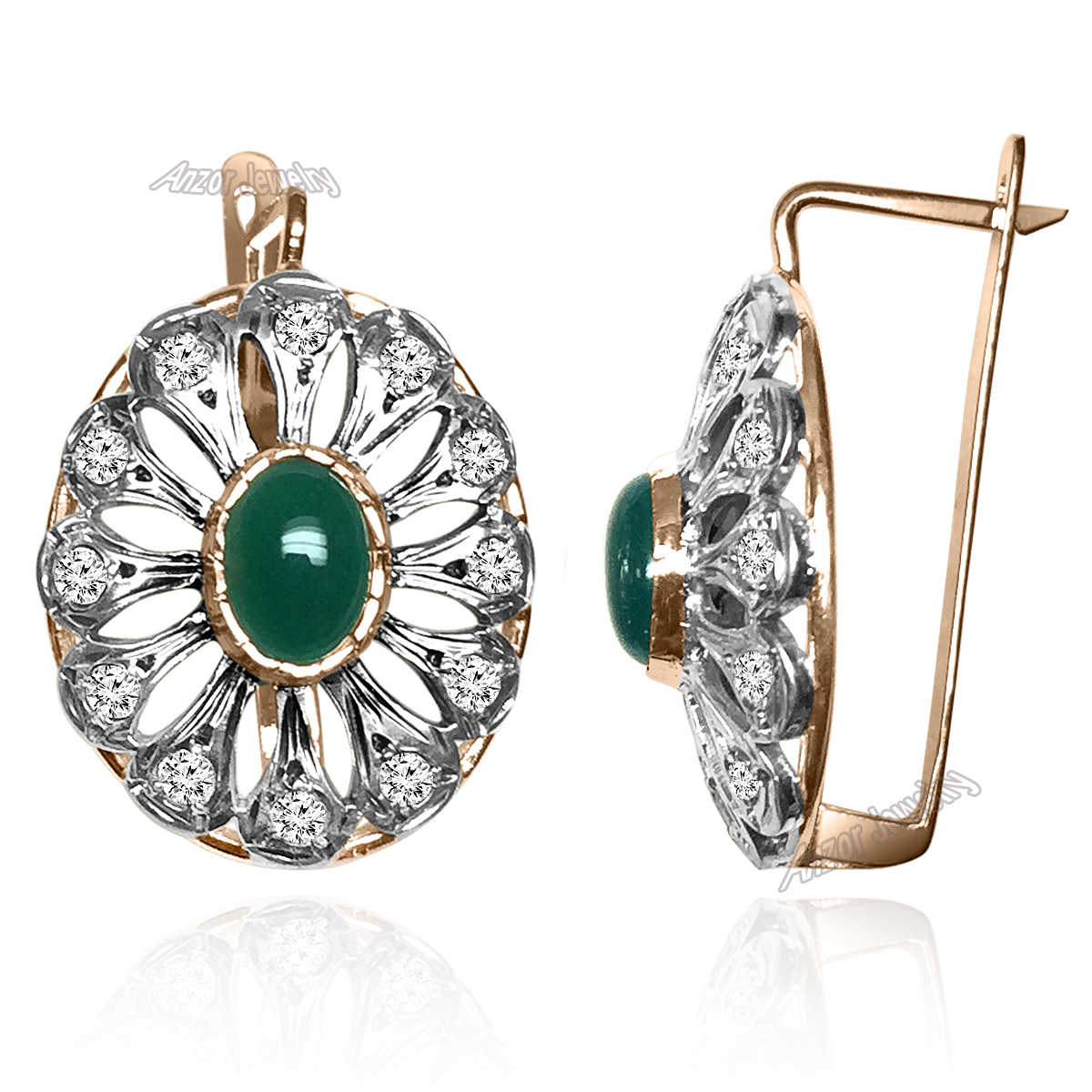 14k Gold Diamond Onyx Russian Style Earrings
