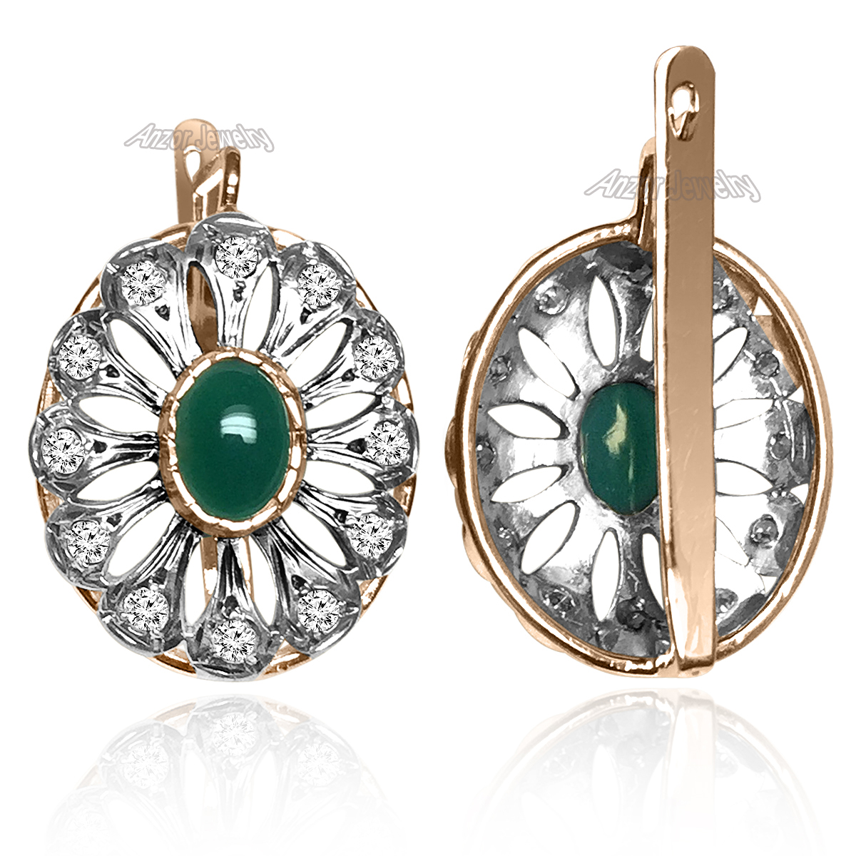 14k Gold Diamond Onyx Russian Style Earrings