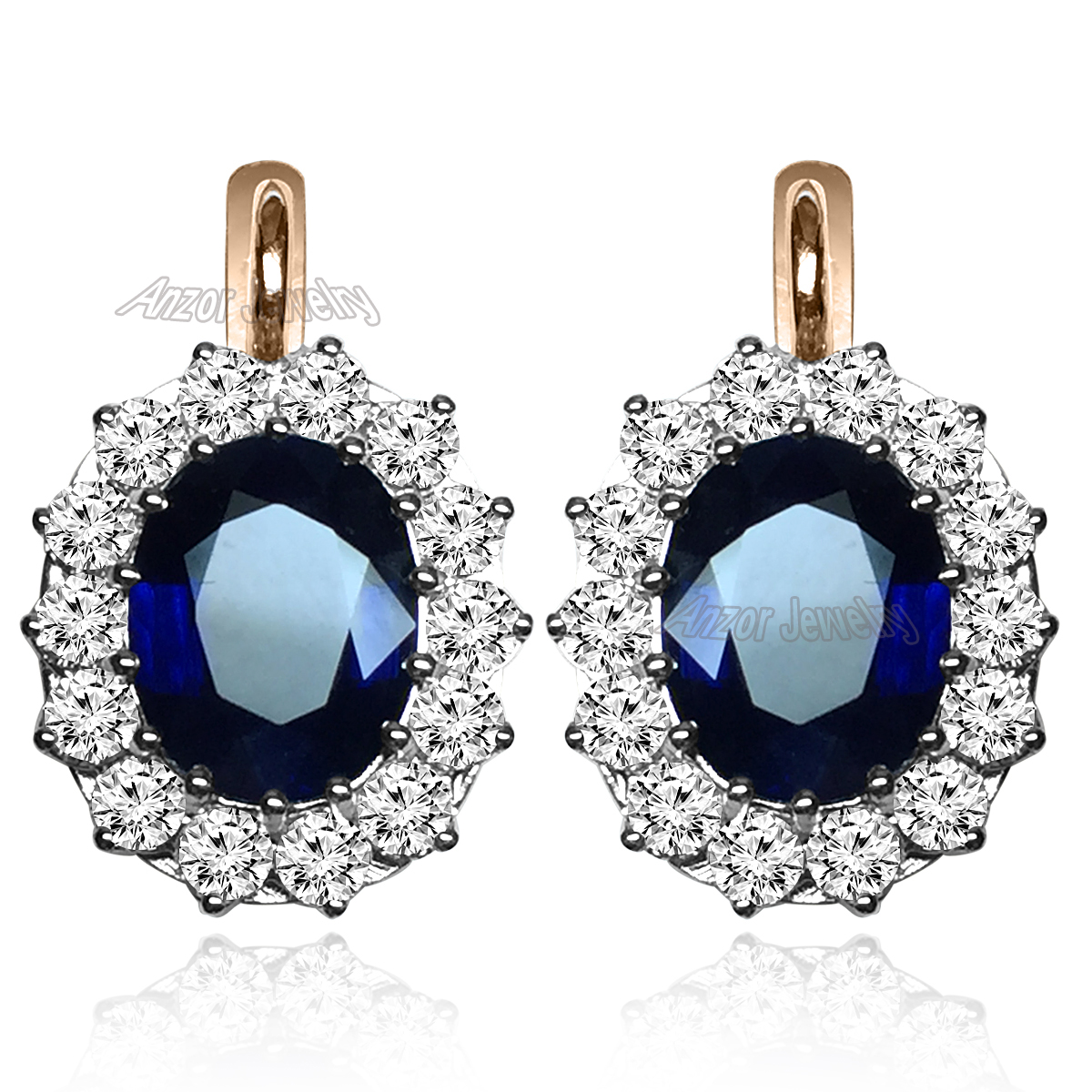 Russian Style Sapphire & Diamond Earrings 585