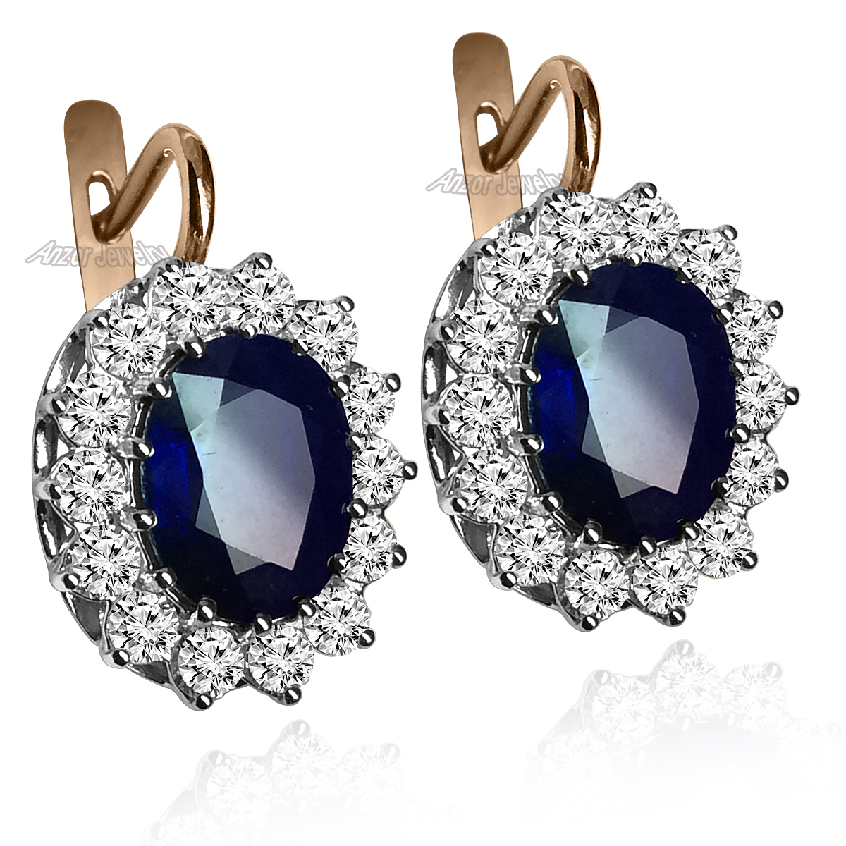 Russian Style Sapphire & Diamond Earrings 585