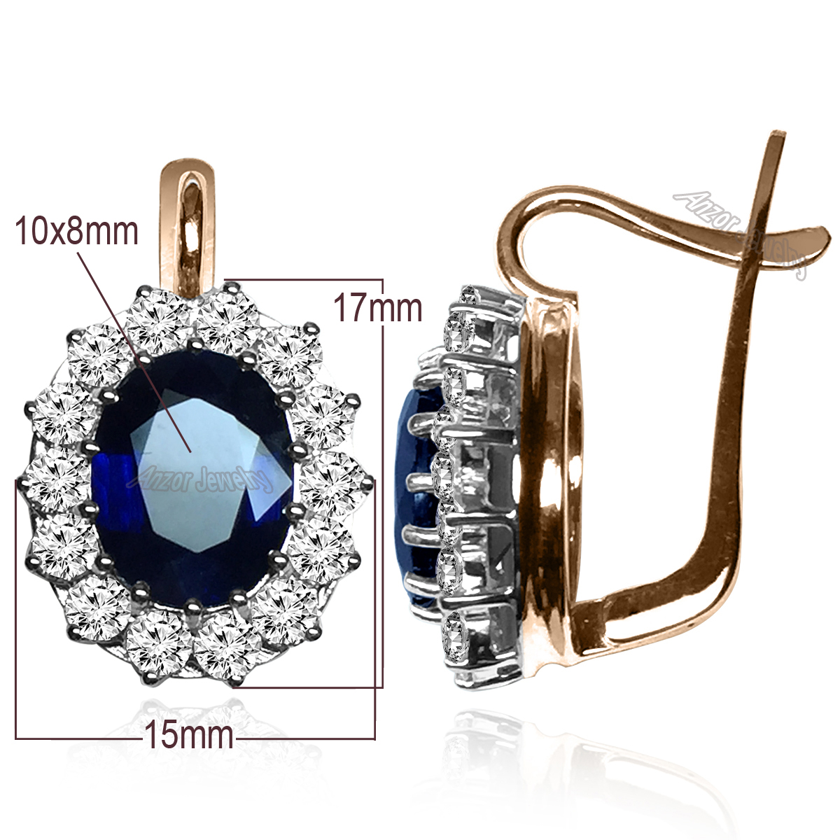 Russian Style Sapphire & Diamond Earrings 585