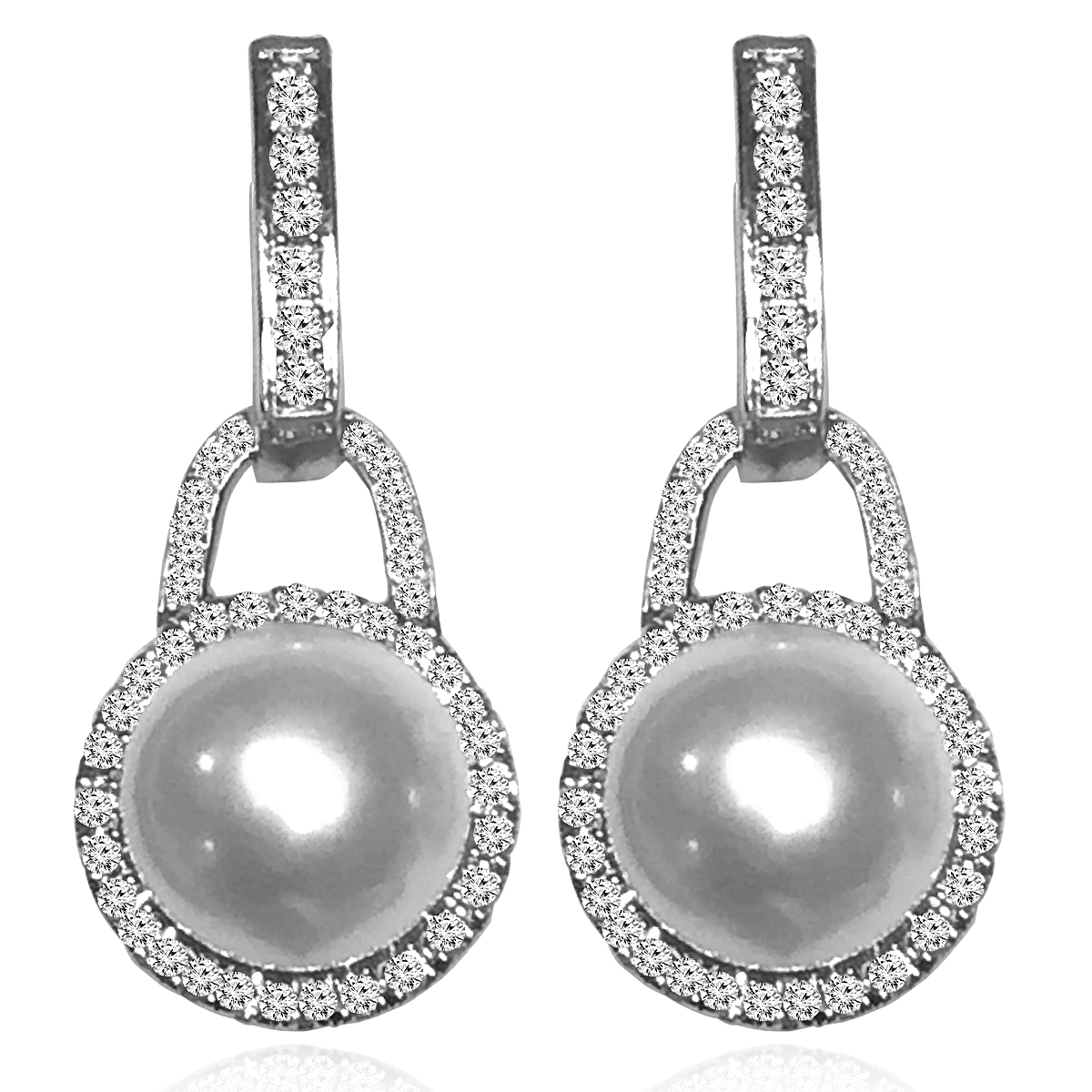 Russian style Diamond Pearl Earrings 14k Gold