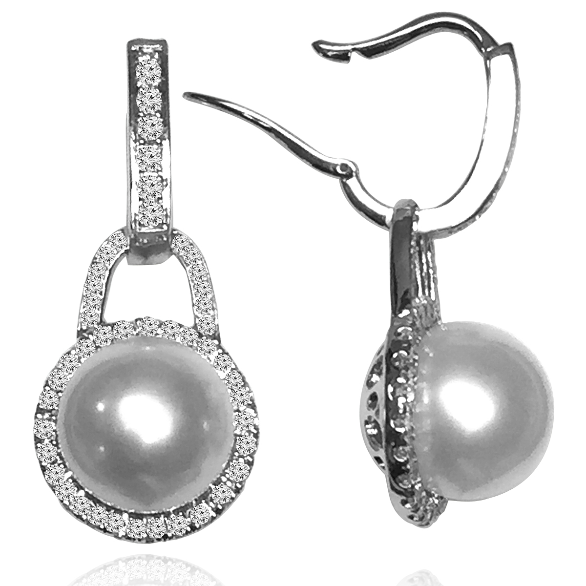 Russian style Diamond Pearl Earrings 14k Gold