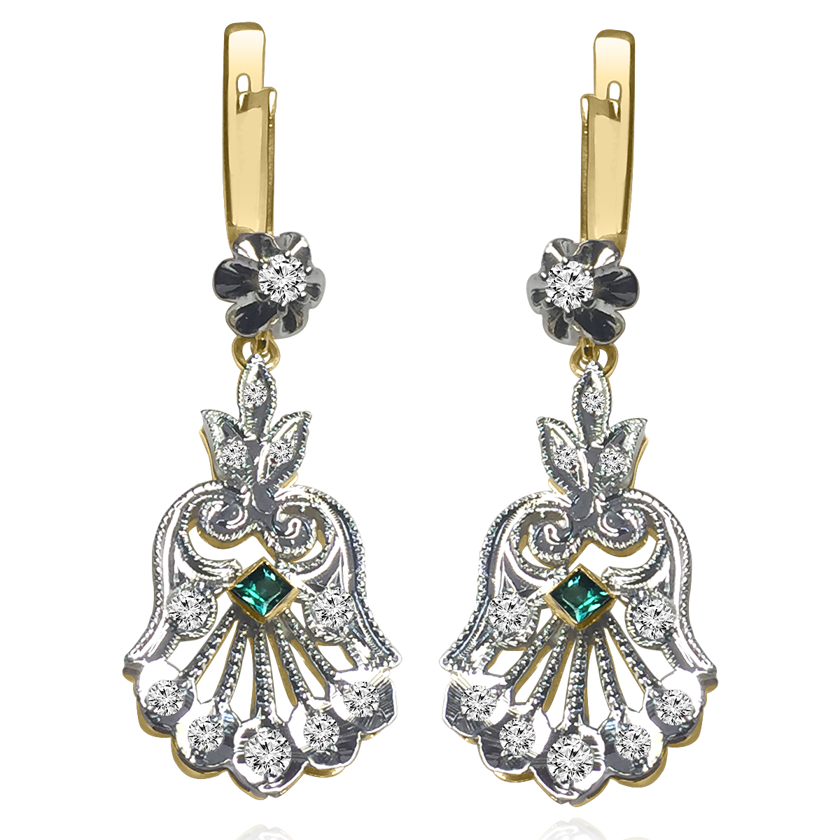 Diamond and Emerald Faberge Style earrings 585