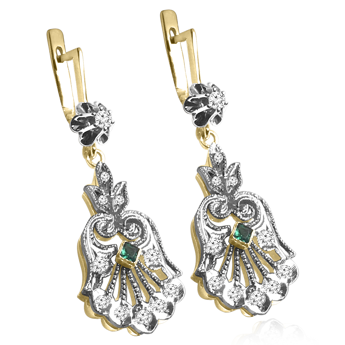 Diamond and Emerald Faberge Style earrings 585
