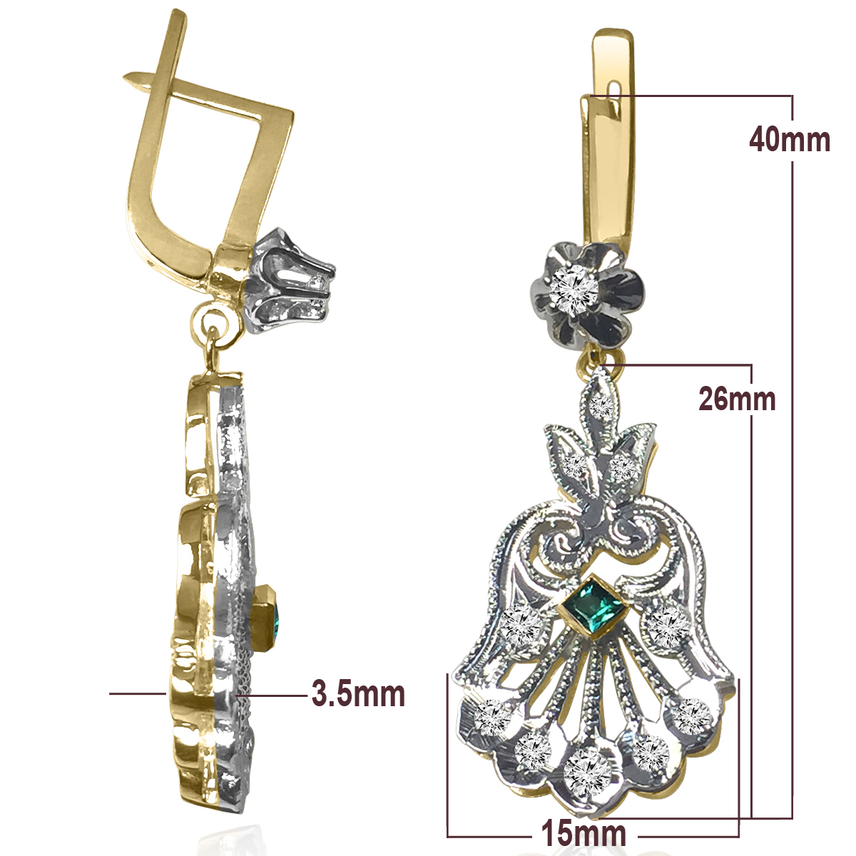 Diamond and Emerald Faberge Style earrings 585
