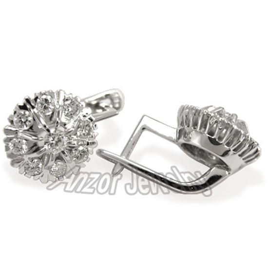 14k Solid White Gold Diamond Earings Russian Style