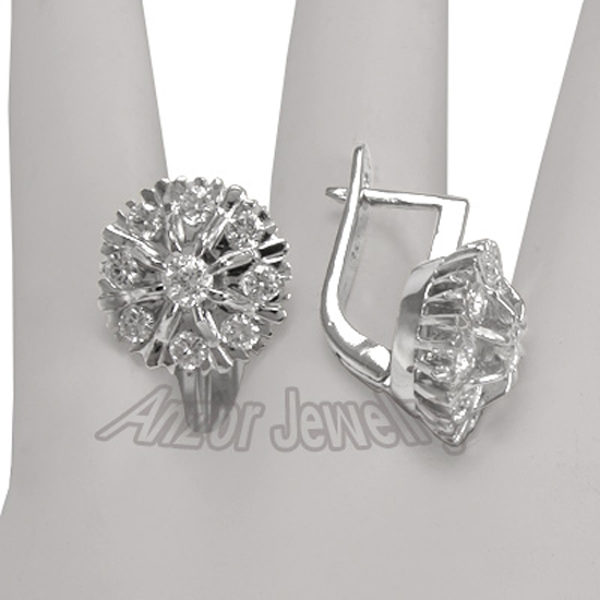 14k Solid White Gold Diamond Earings Russian Style