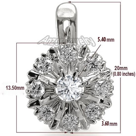 14k Solid White Gold Diamond Earings Russian Style