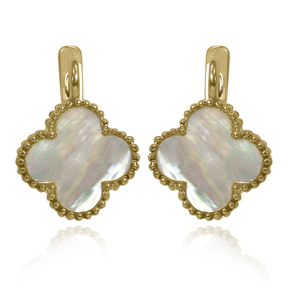 14k Solid Yellow Gold Mother of Pearl Earrings