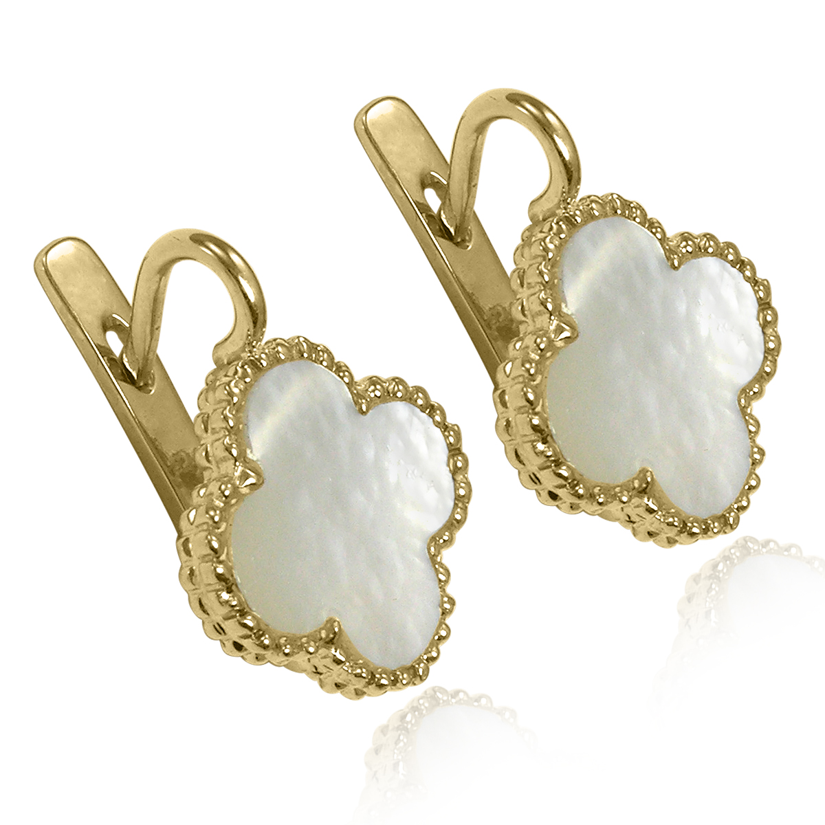 14k Solid Yellow Gold Mother of Pearl Earrings