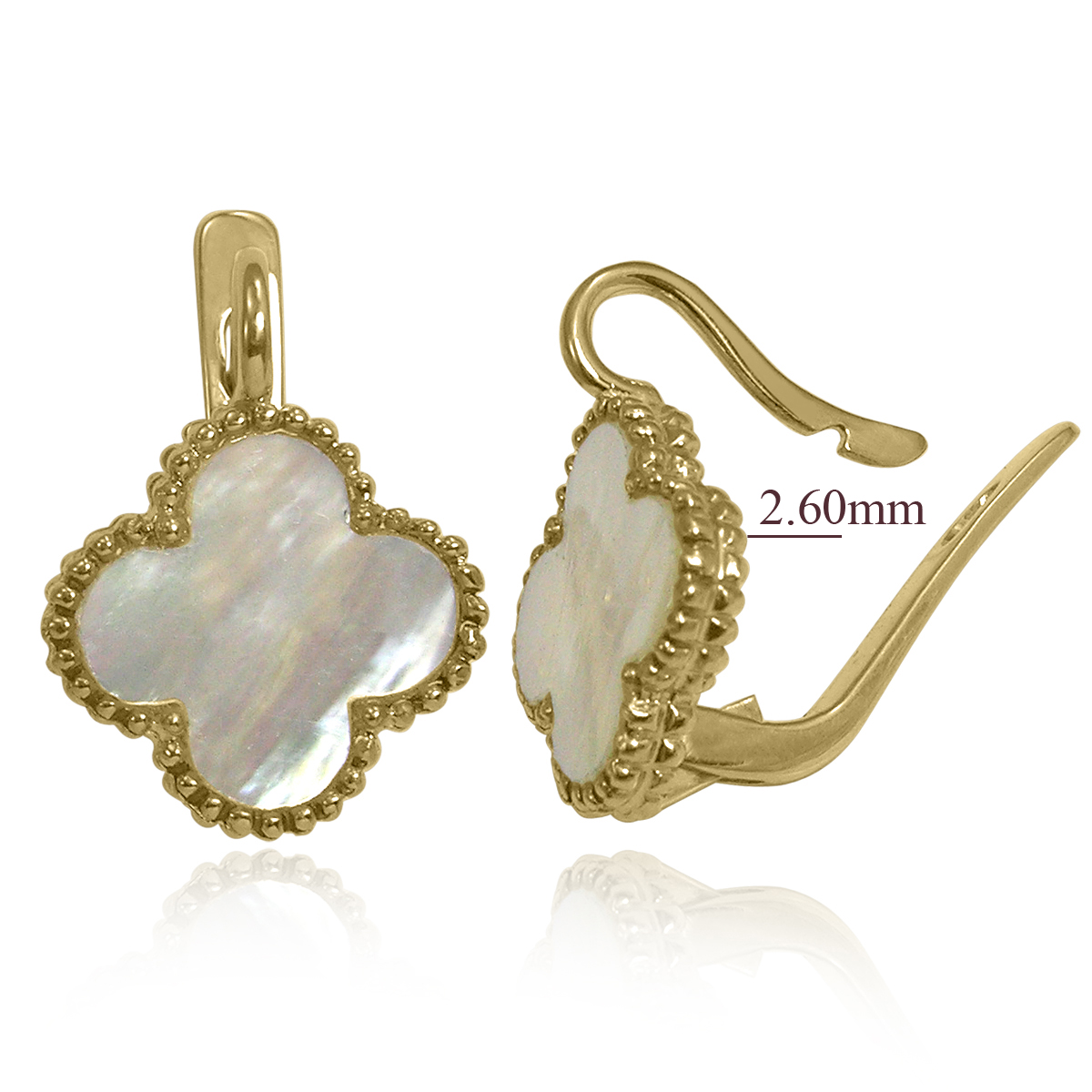 14k Solid Yellow Gold Mother of Pearl Earrings