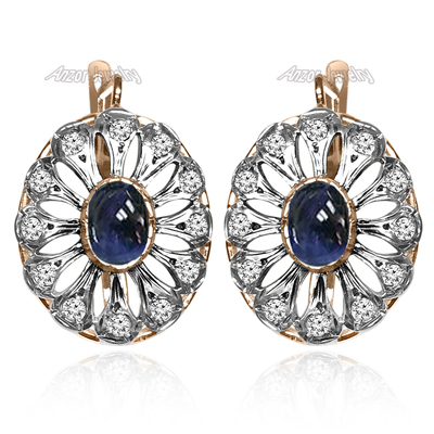 Russian Style Diamond anSapphire Earrings14k Gold