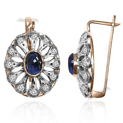 Russian Style Diamond anSapphire Earrings14k Gold