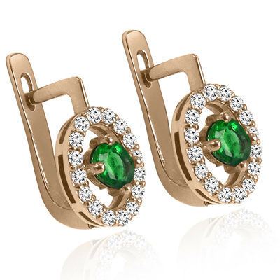 Russian Jewelry Emerald & Diamond Earrings 14K