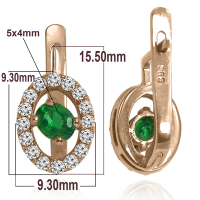 Russian Jewelry Emerald & Diamond Earrings 14K